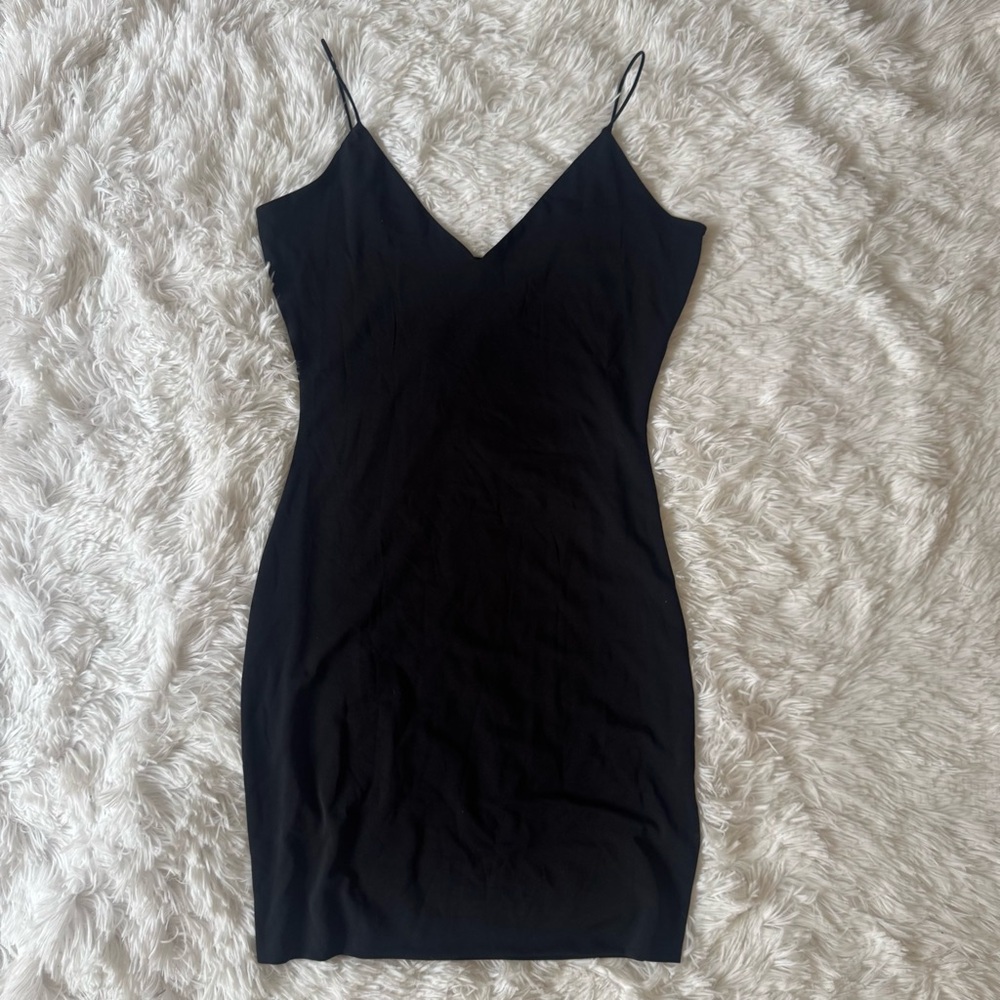 Fashion nova Black V-Neck Slip Dress with Spaghetti Straps